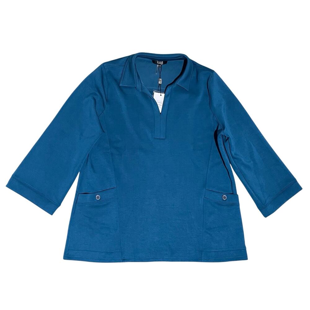 Lior Dylan Weekender Top Size XL Blue Stretch Pockets 3/4 Sleeves Casual Travel